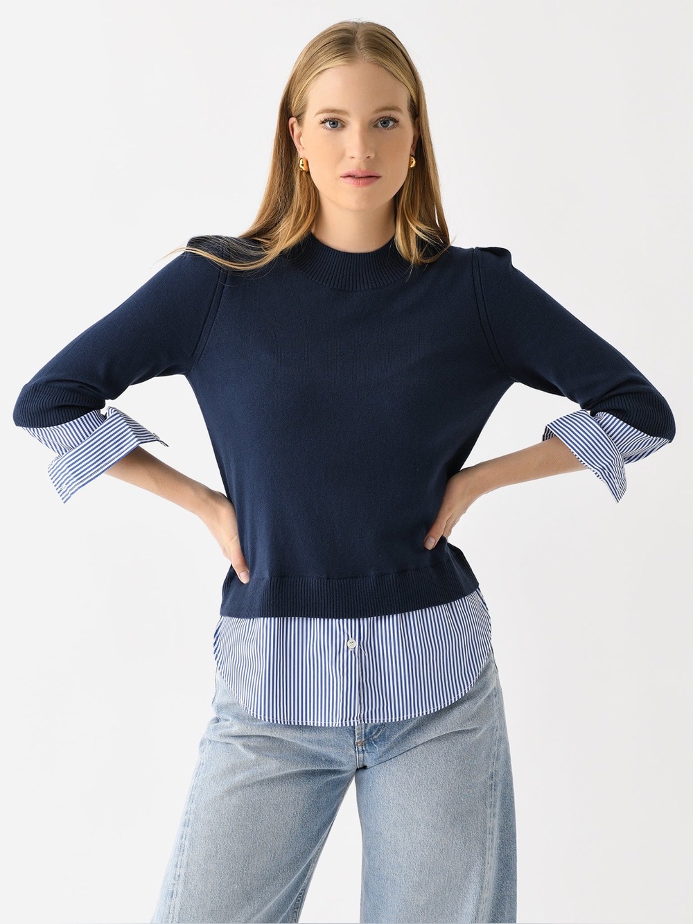 J. Society Layered Crew Neck Sweater Navy Size XS